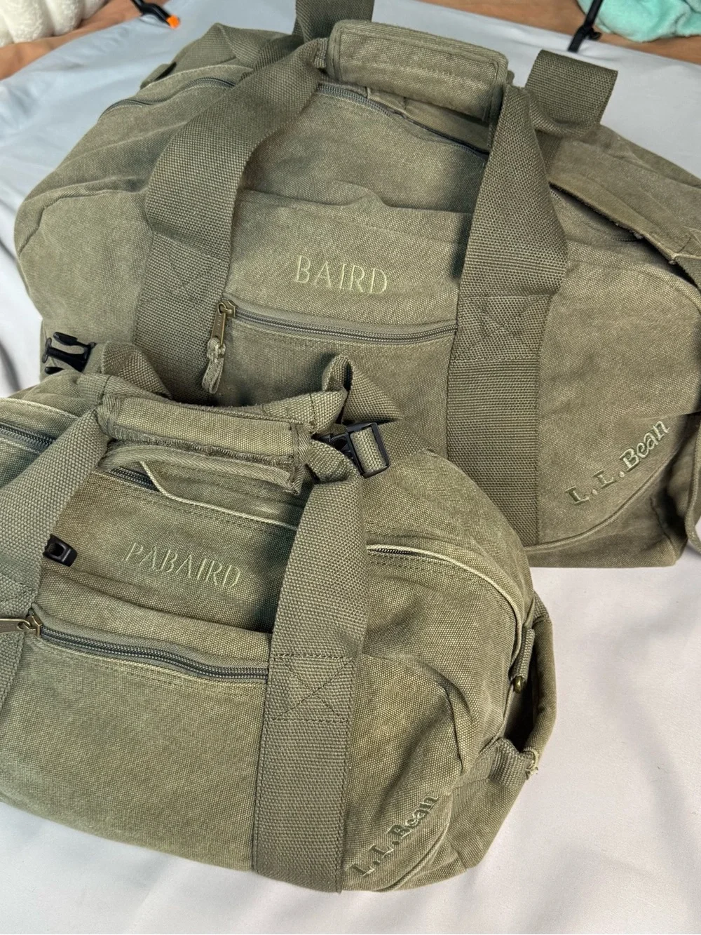 L.L. Bean Olive Canvas Duffel Bag Duo